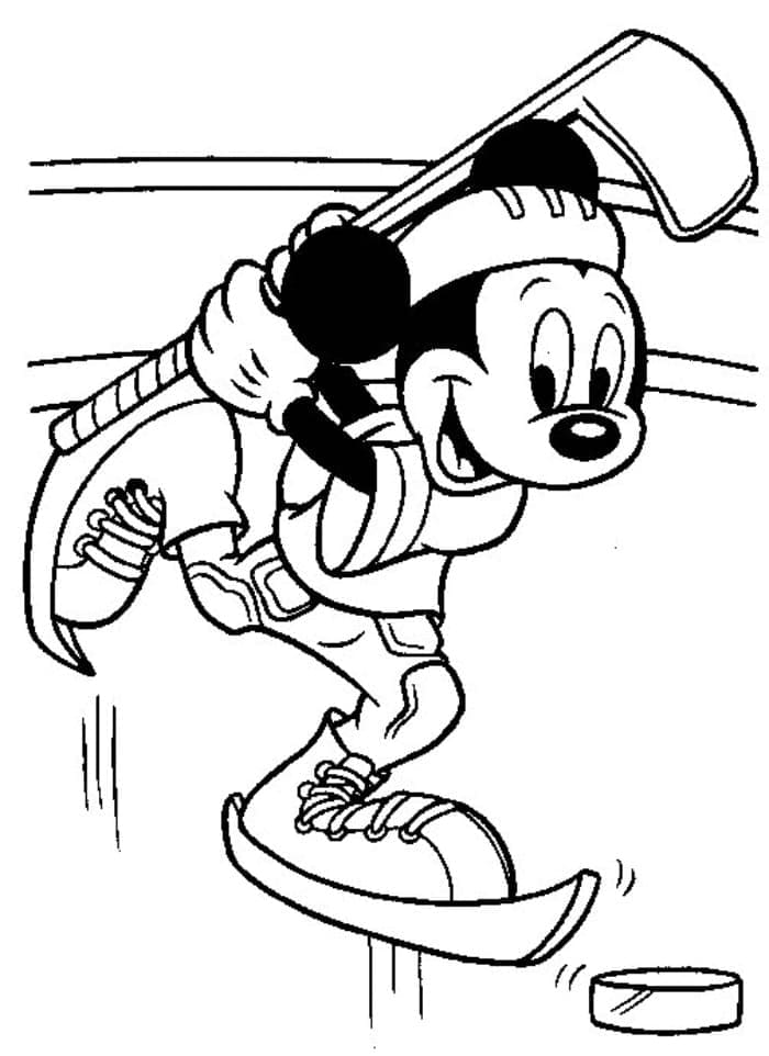 Coloriage Mickey Mouse Joue au Hockey