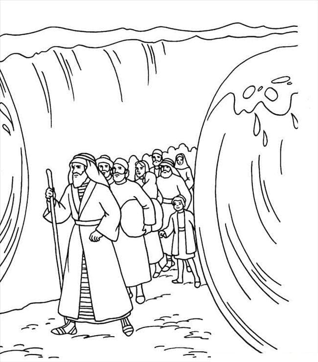 Coloriage Moïse et la Traversée de la Mer Rouge