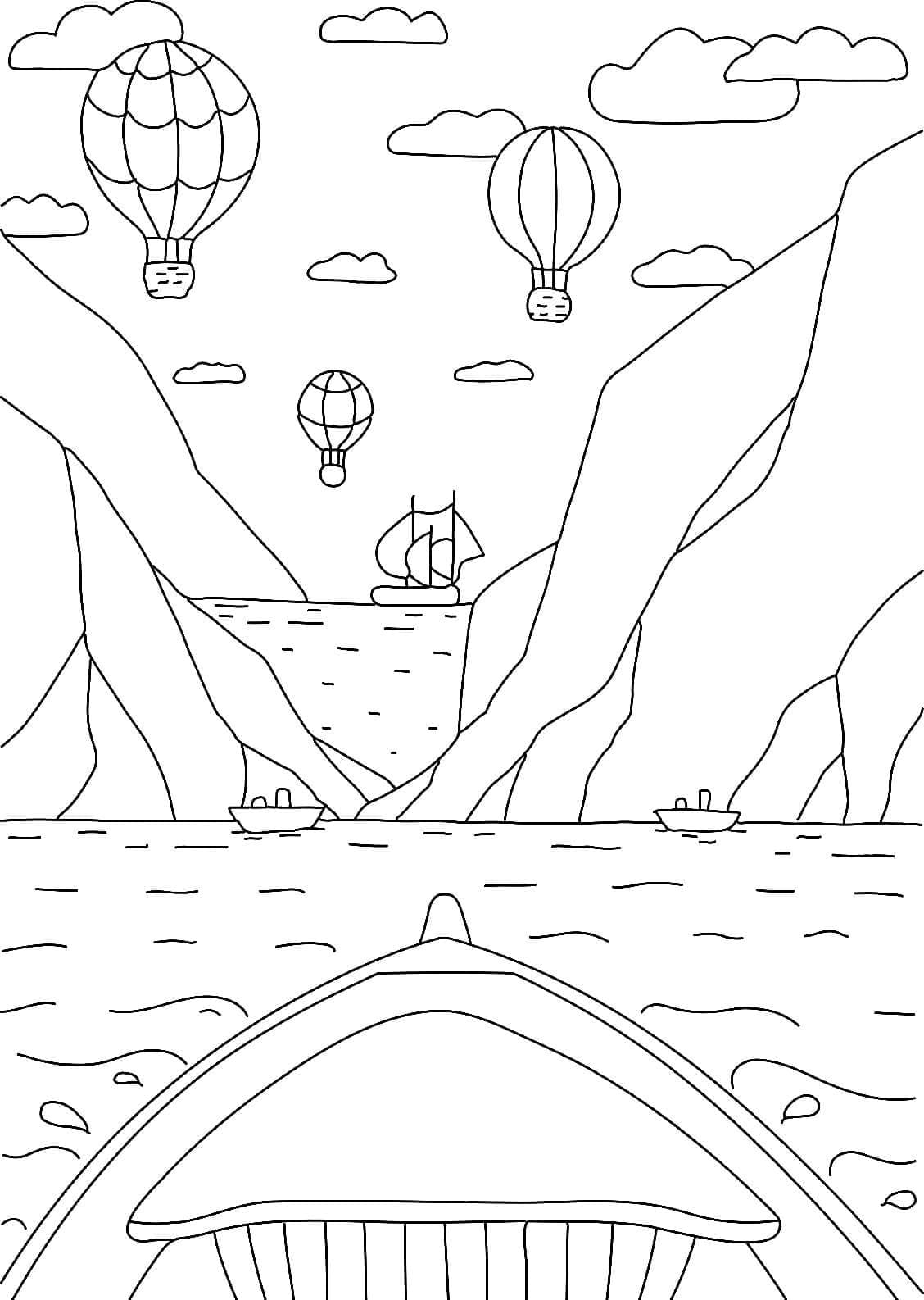 Montgolfières et Mer coloring page