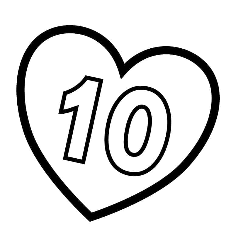 Coloriage Numéro 10 dans le Coeur