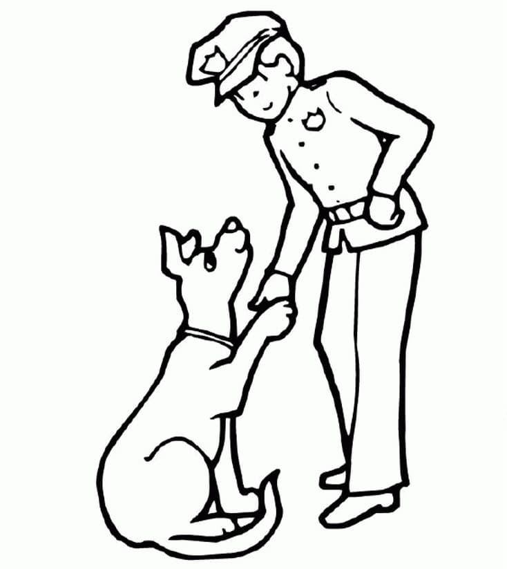 Coloriage Officier de Police et Chien