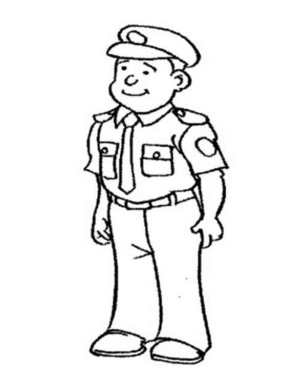 Coloriage Officier de Police Souriant