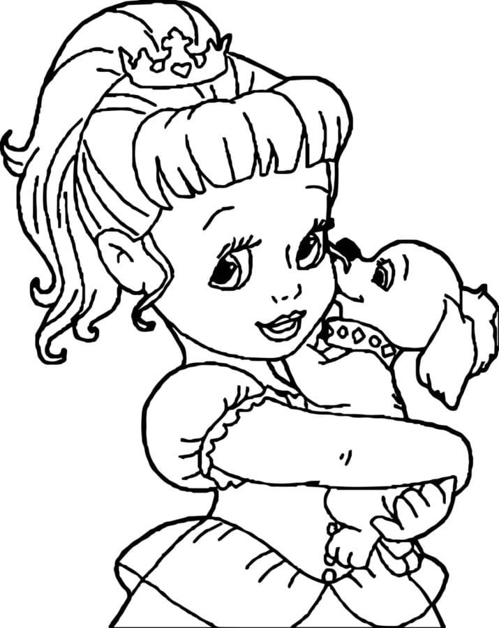 Petite Fille avec Chien coloring page