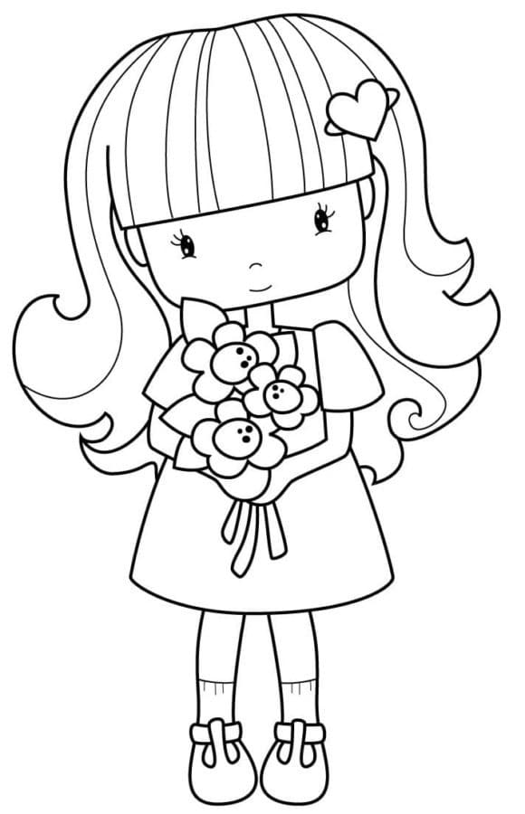 Petite Fille avec Fleurs coloring page
