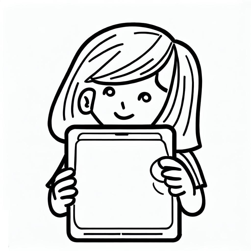 Petite Fille avec Ipad coloring page
