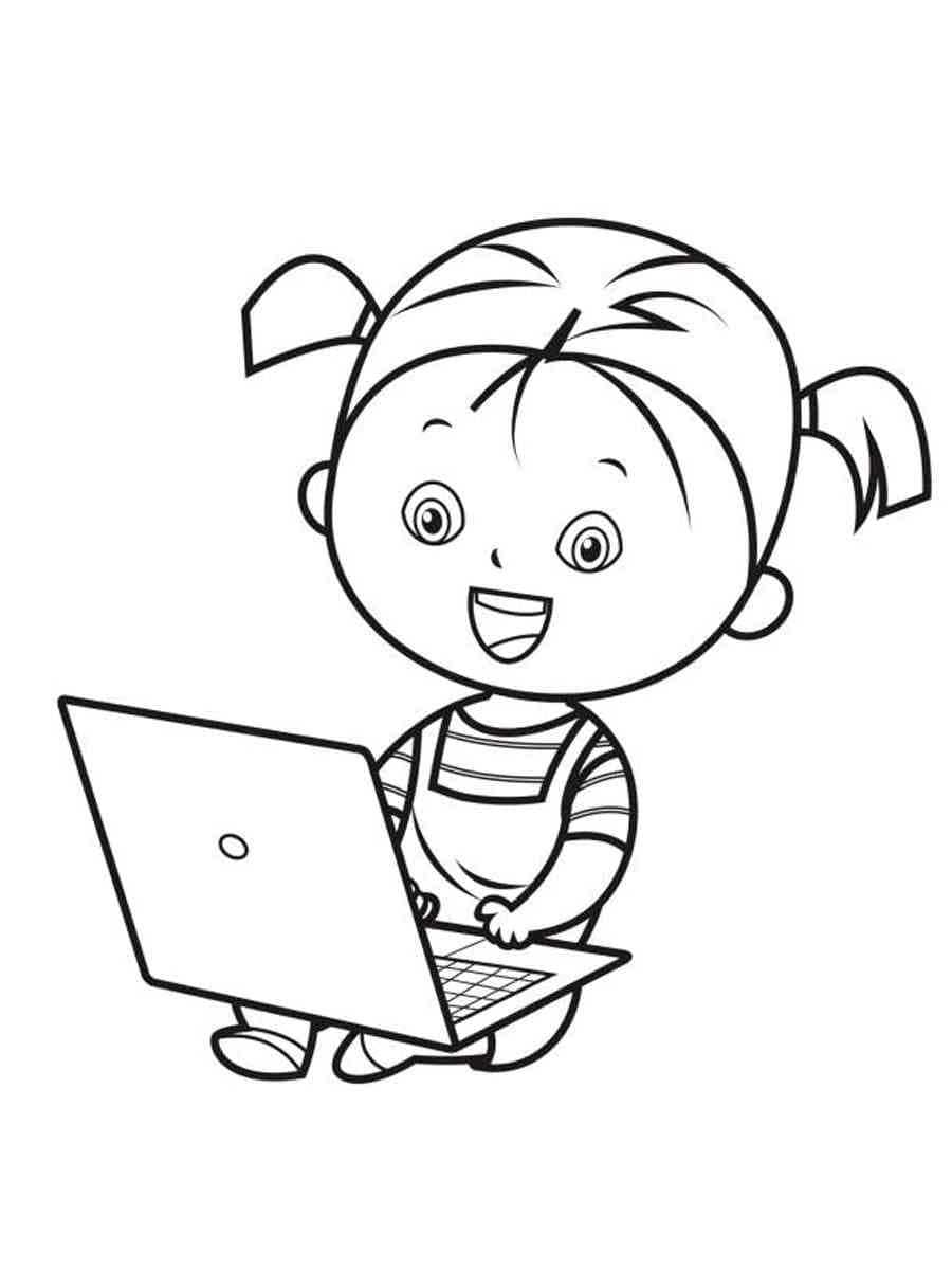 Petite Fille avec un Ordinateur Portable coloring page