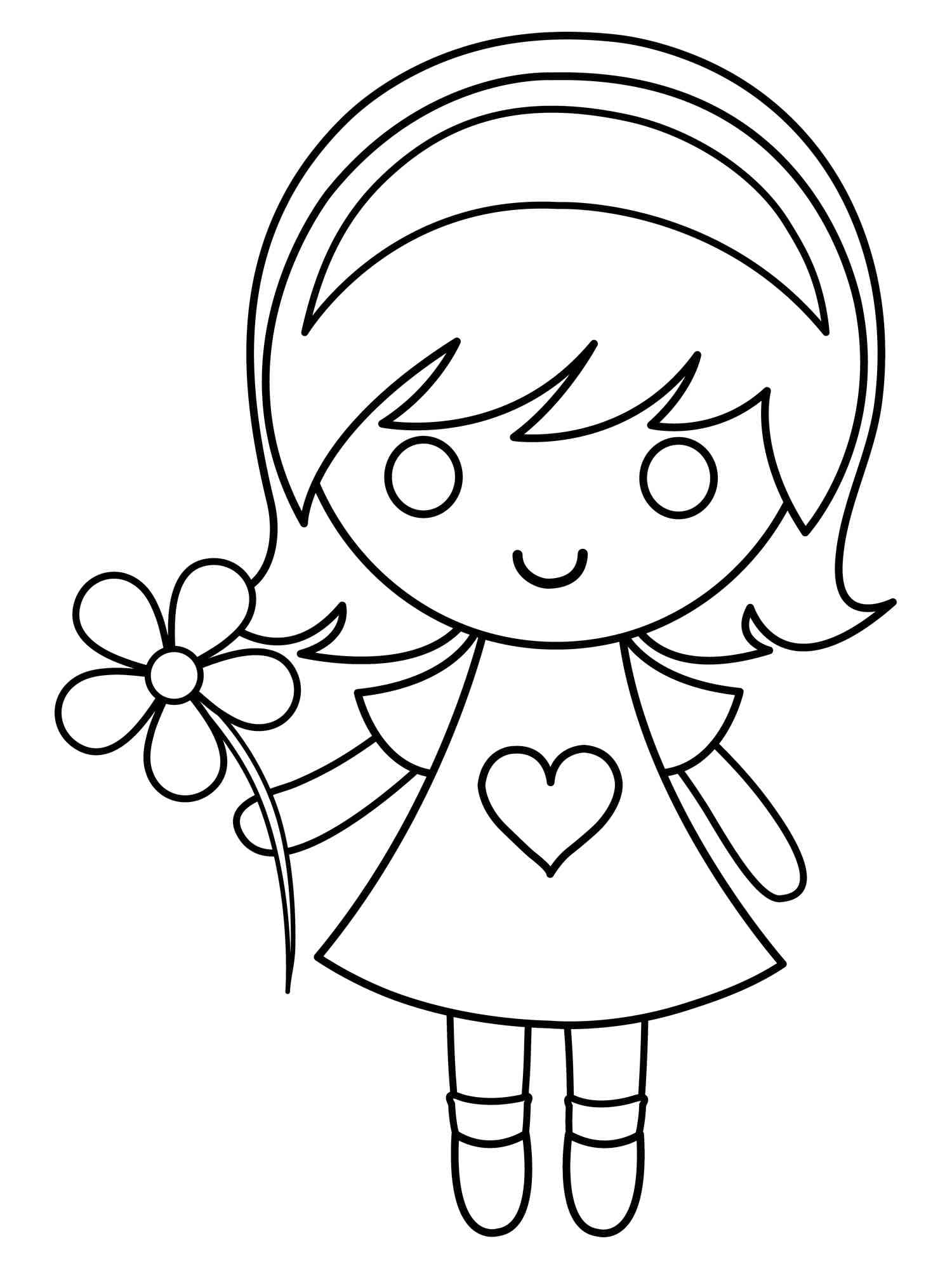 Petite Fille avec Une Fleur coloring page
