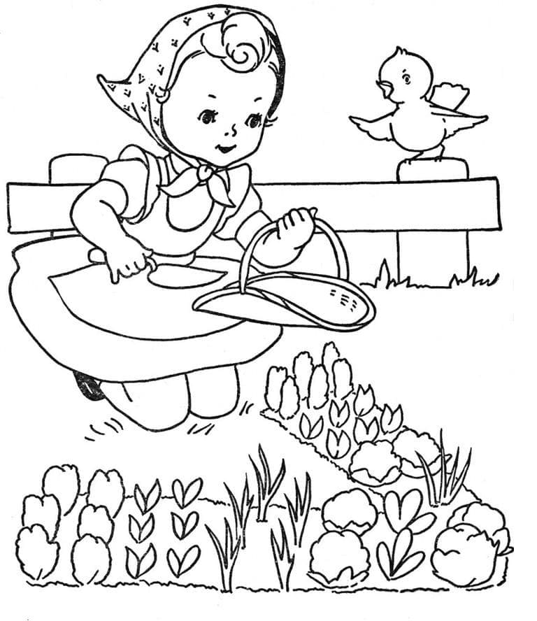 Petite Fille dans le Jardin coloring page