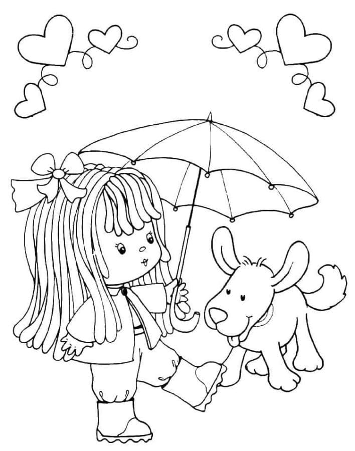 Petite Fille et Chien coloring page