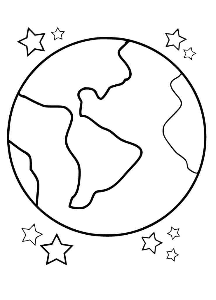 Planète Terre et Étoiles coloring page