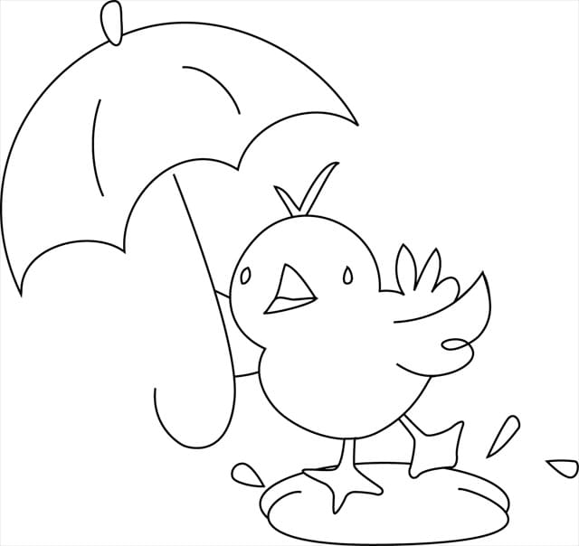 Coloriage Poussin avec Parapluie