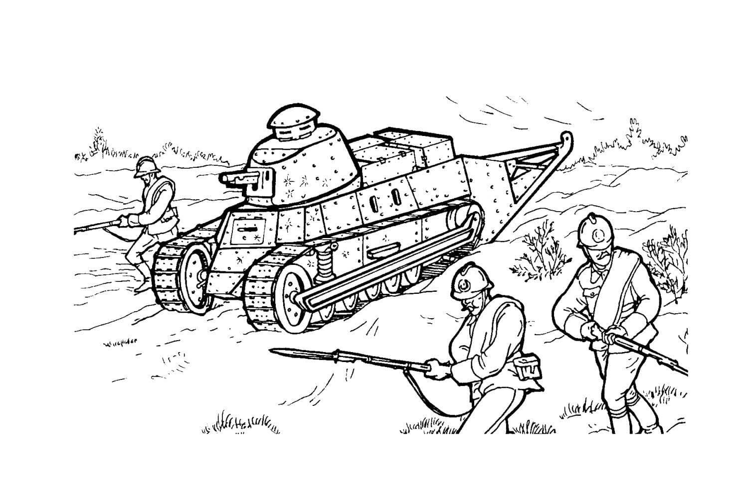 Soldats et Tank coloring page