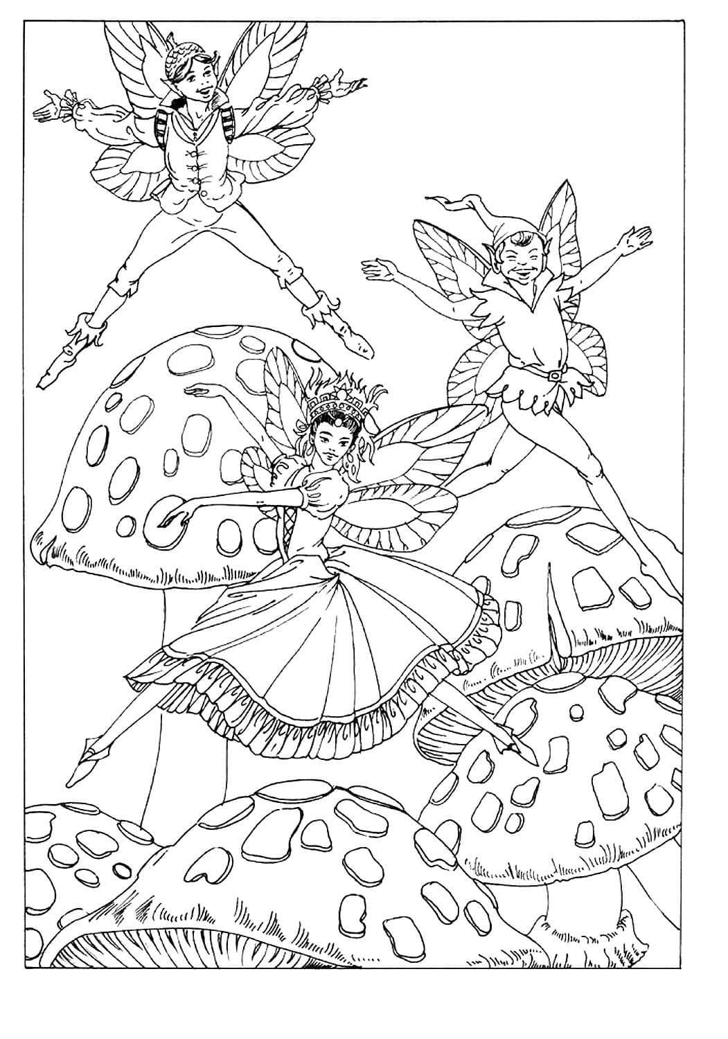 Trois Elfes coloring page