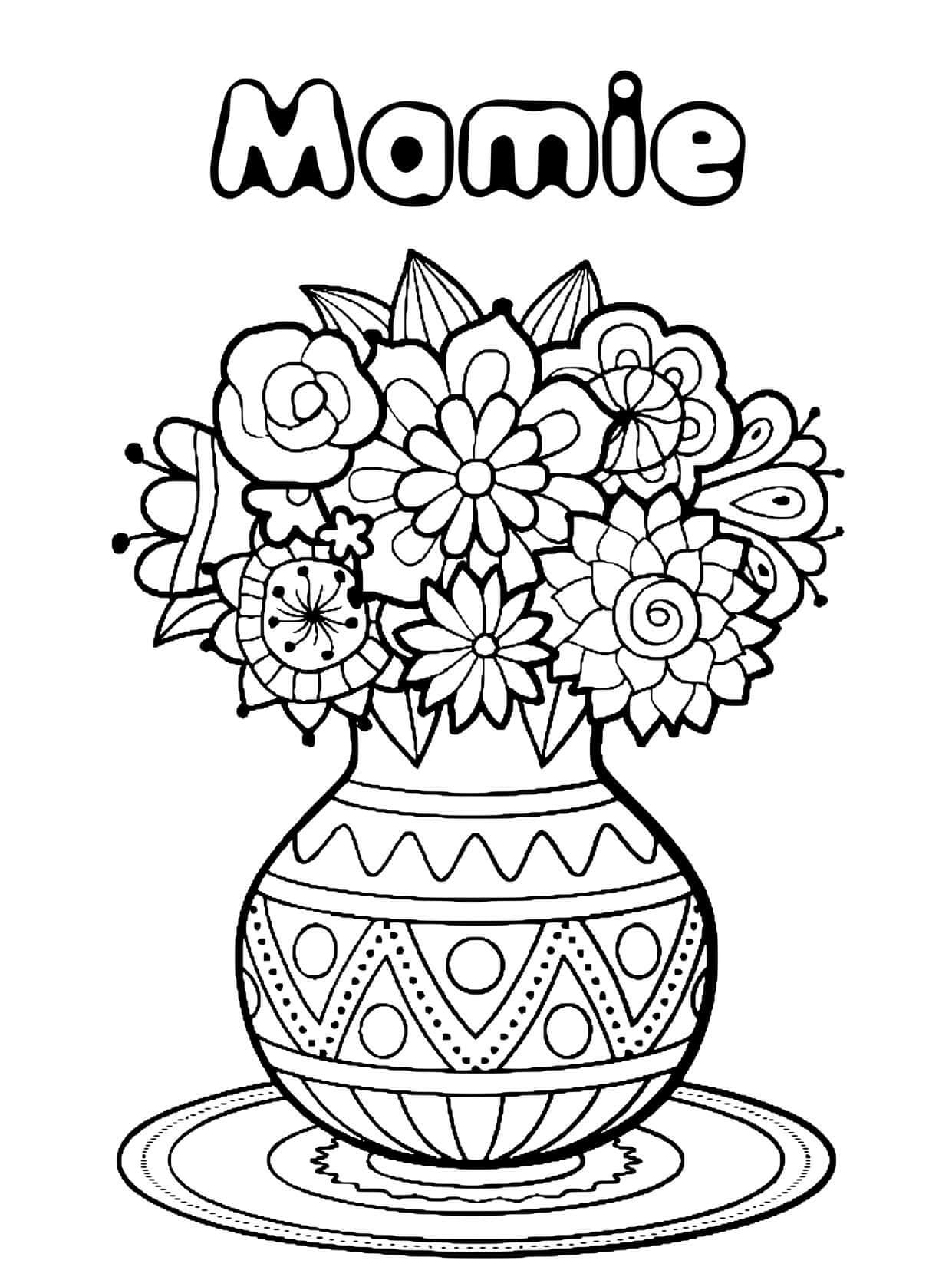 Coloriage Vase à Fleurs Pour la Fête des Grands-mères