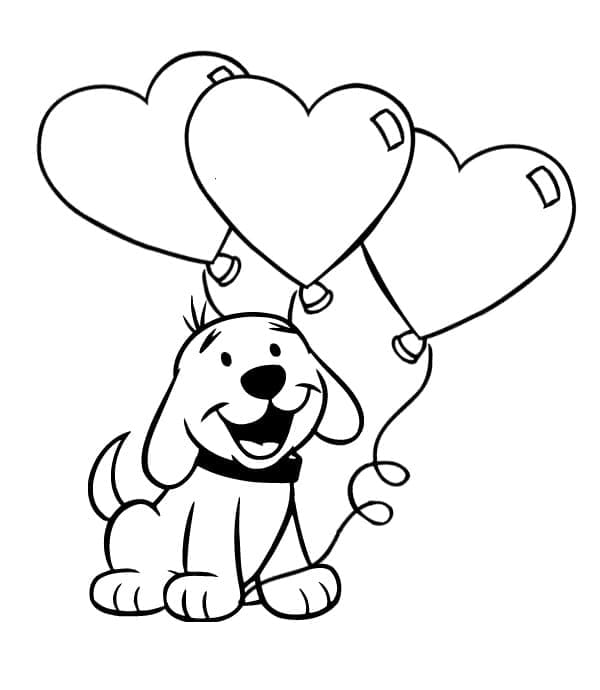 Bébé Clifford avec Ballons Coeur coloring page
