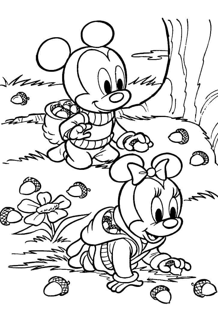 Coloriage Bébé Mickey et Minnie de Disney