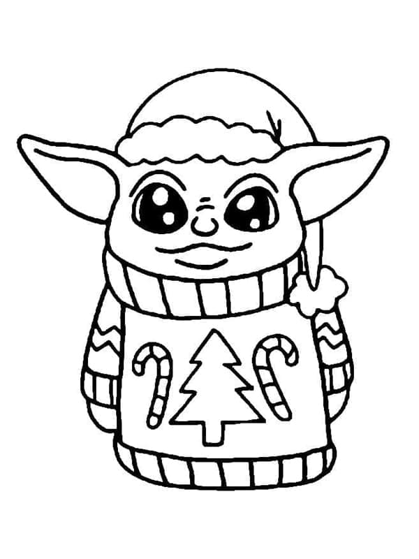 Coloriage Bébé Yoda à Noël
