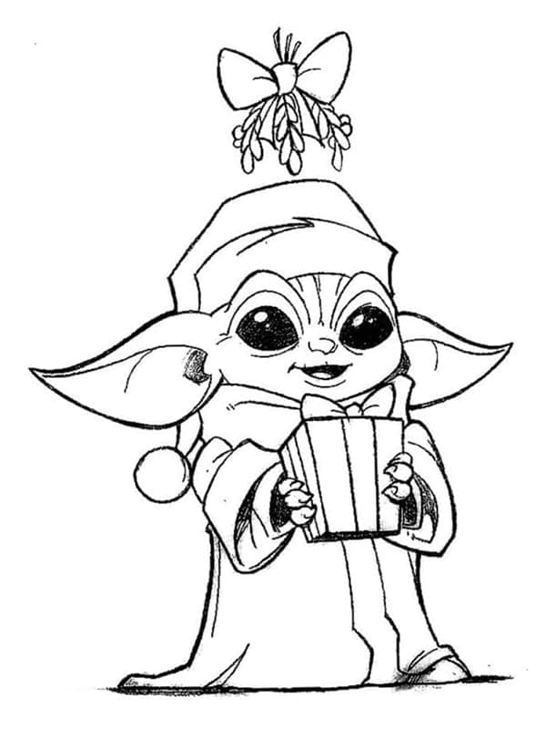 Coloriage Bébé Yoda et Cadeau de Noël