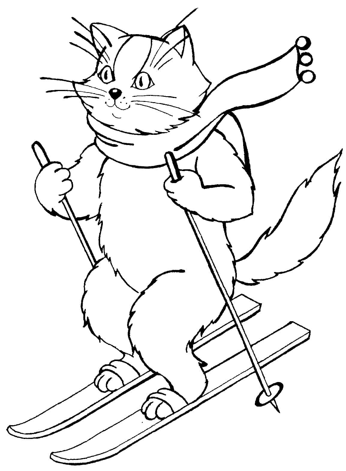 Coloriage Chat de Ski - télécharger et imprimer gratuit sur