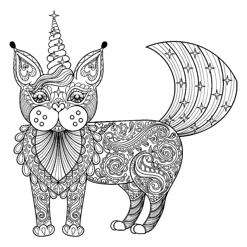 Chat Licorne Antistress coloring page