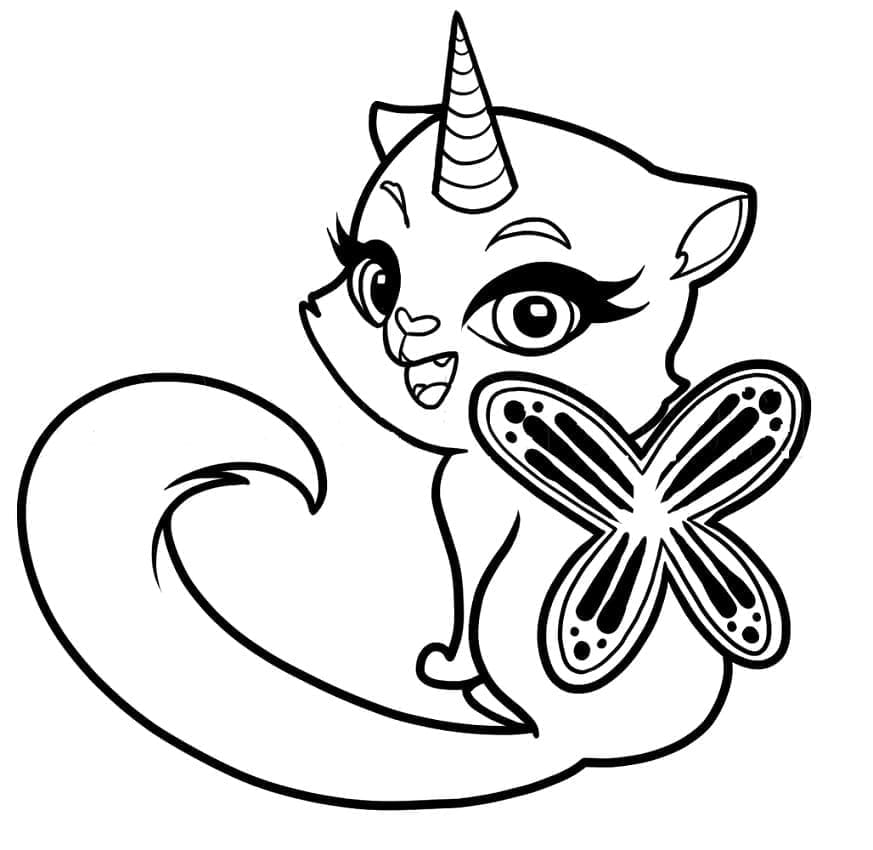 Chat Licorne aux Ailes de Fée coloring page