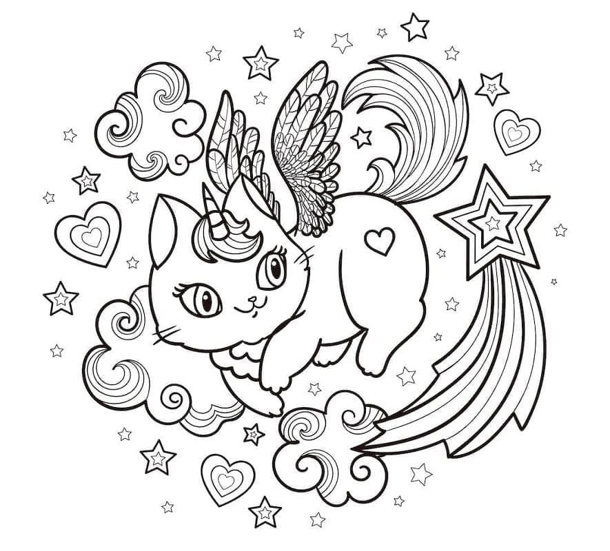 Chat Licorne avec Ailes coloring page