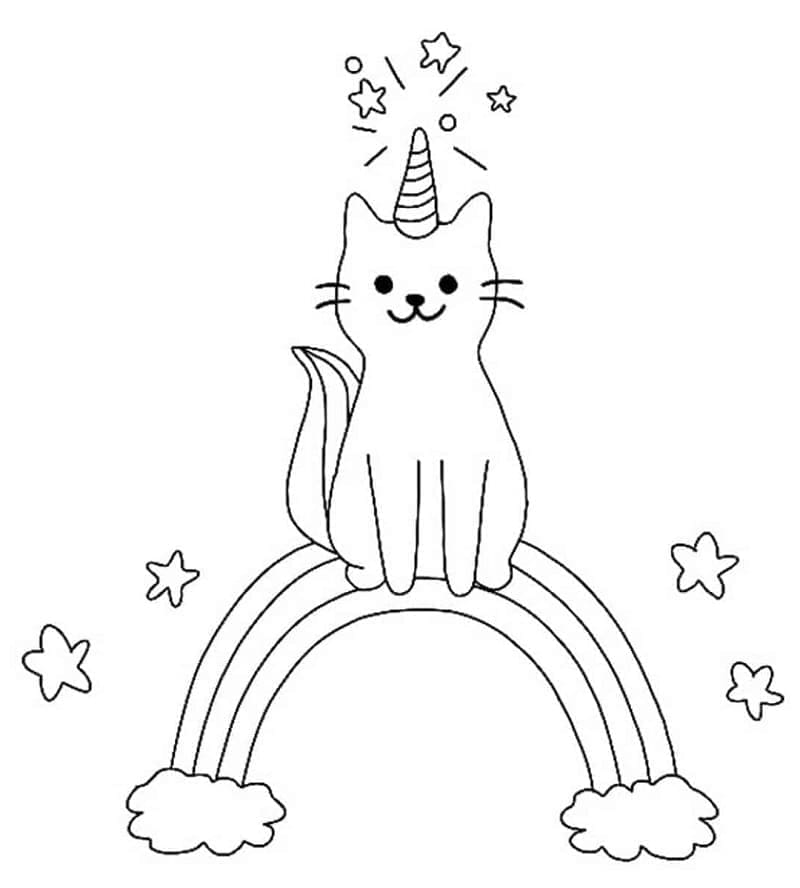 Chat Licorne avec Arc-en-ciel coloring page