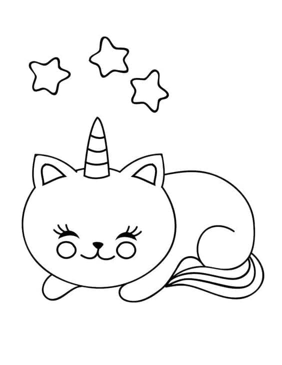 Chat Licorne avec Étoiles coloring page