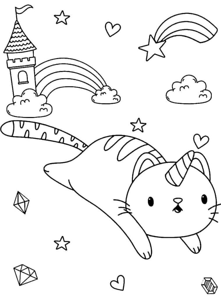 Chat Licorne Volant coloring page