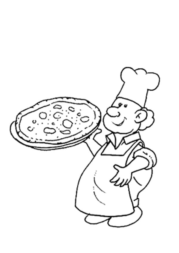 Chef et une Pizza coloring page