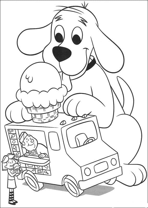 Clifford et Camion de Crème Glacée coloring page