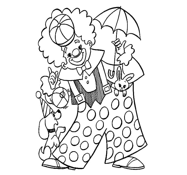 Clown avec Chiot et Lapin coloring page