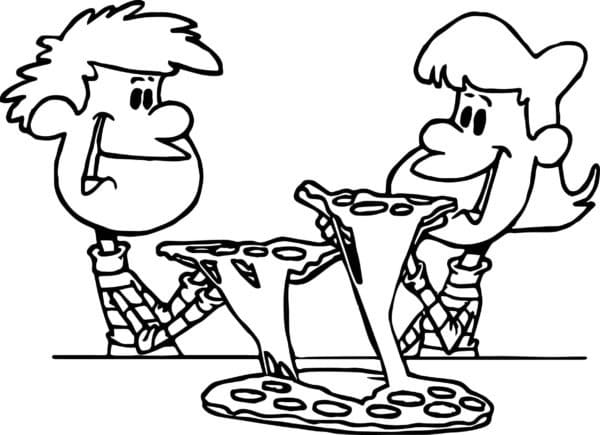 Coloriage Couple Mange de la Pizza