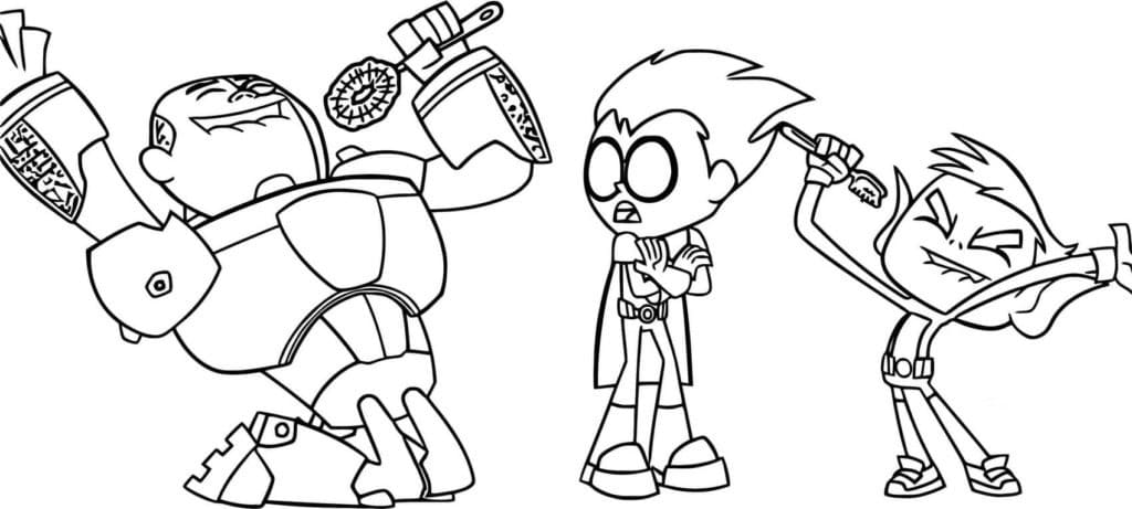 Cyborg, Robin et Changelin coloring page