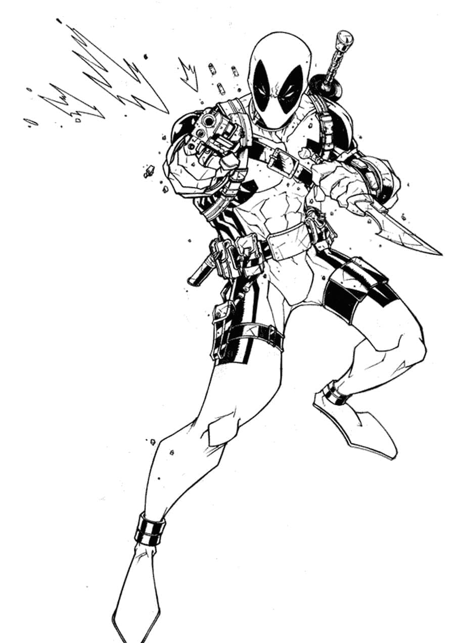 Deadpool avec Épée et Pistolet coloring page