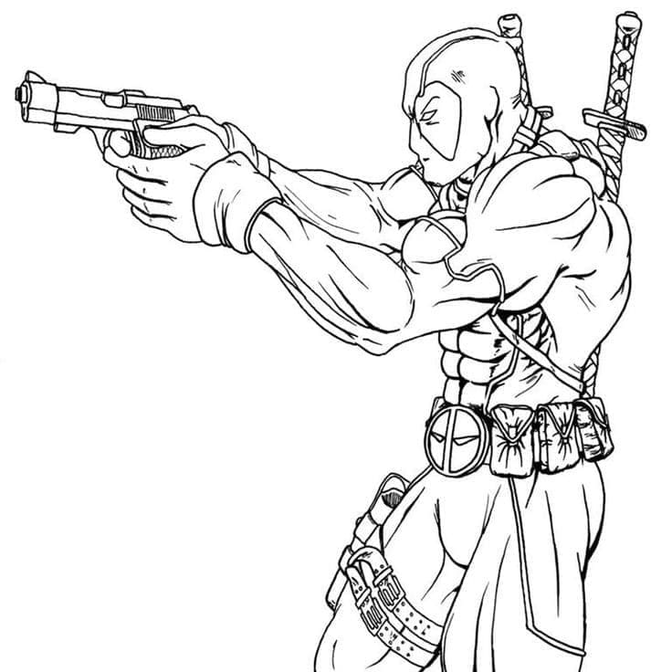 Deadpool avec Son Pistolet coloring page