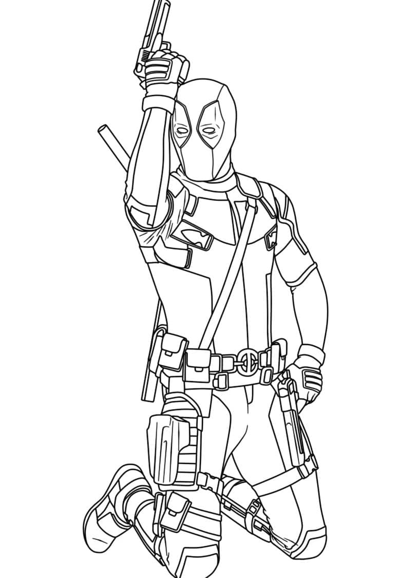 Deadpool avec un Pistolet coloring page