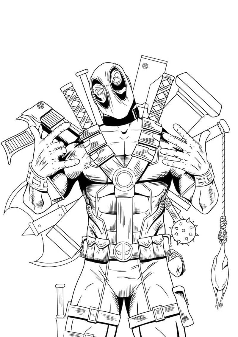 Deadpool et Armes coloring page