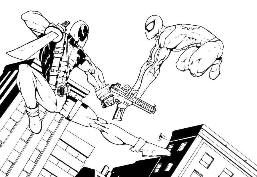 Coloriage Deadpool et Spider-Man