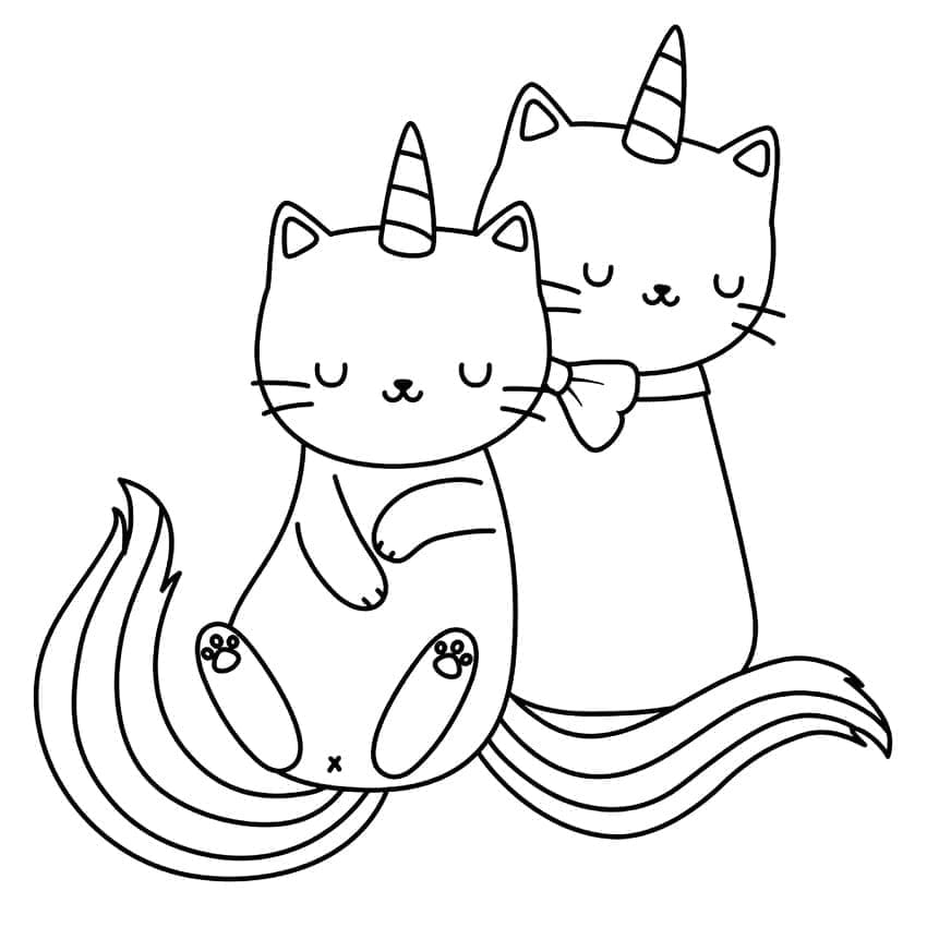 Deux Chats Licornes coloring page
