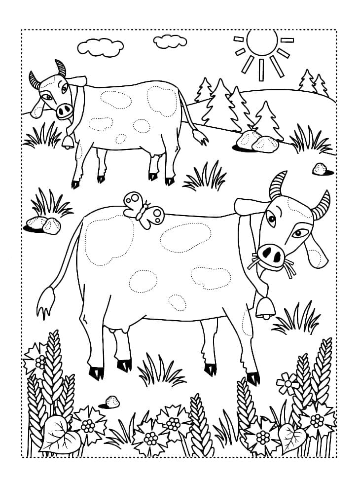 Coloriage Deux Vaches de Ferme
