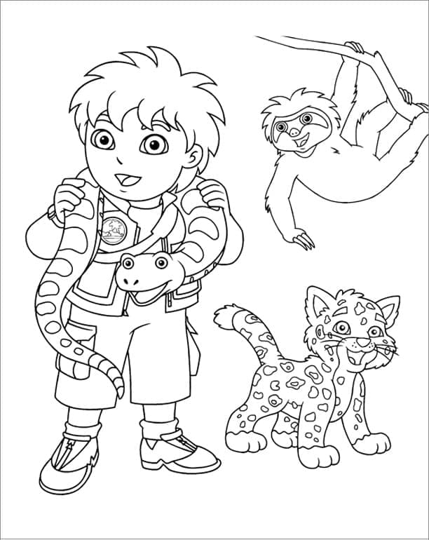 Diego et Animaux coloring page