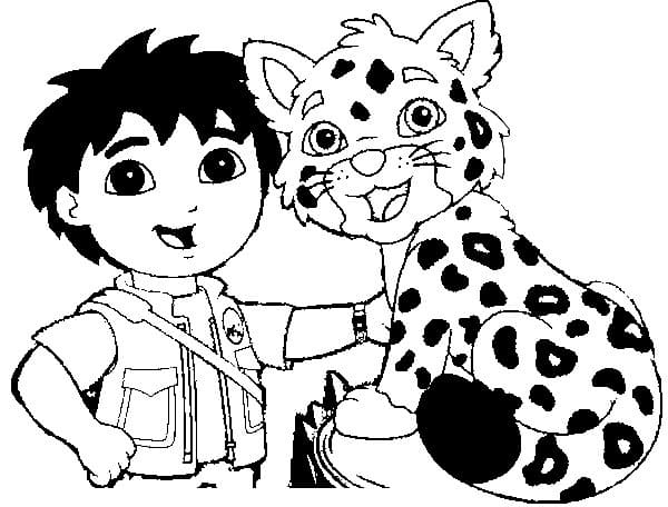 Coloriage Diego et Bébé Jaguar