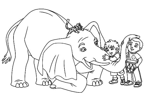 Coloriage Diego et Éléphant