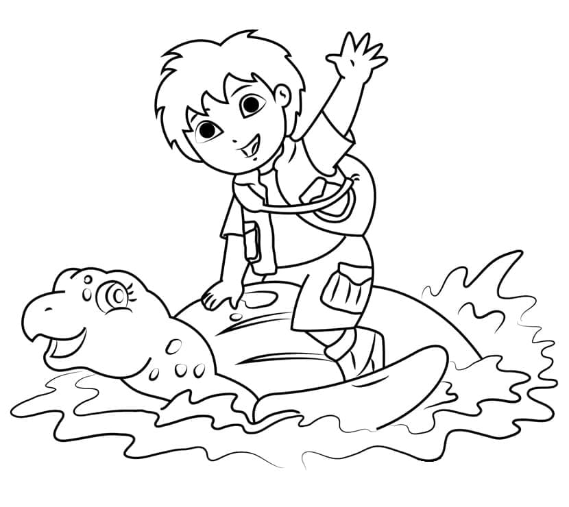 Coloriage Diego et une Tortue de Mer