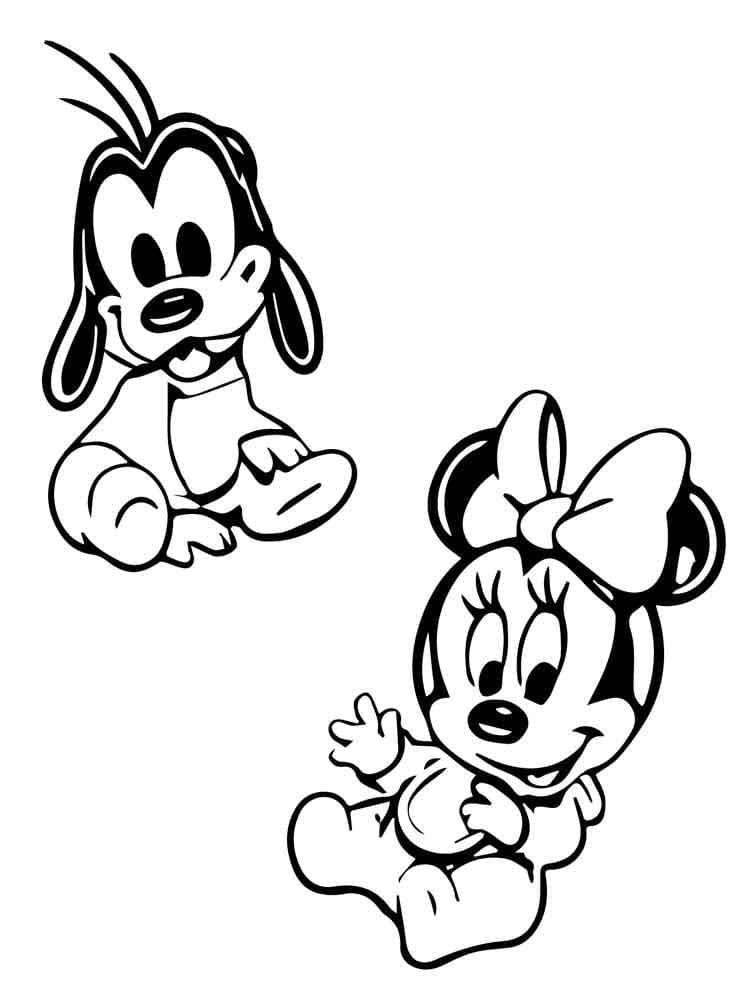 Coloriage Disney Bébé Dingo et Minnie Mouse