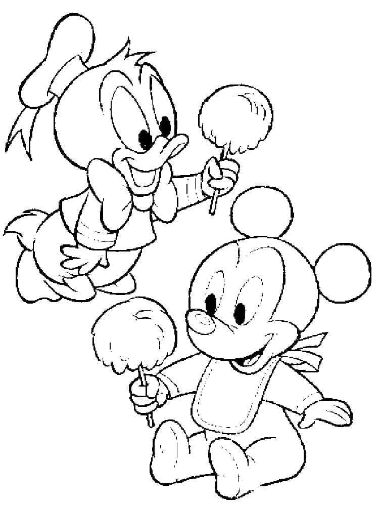 Coloriage Disney Bébé Mickey et Donald