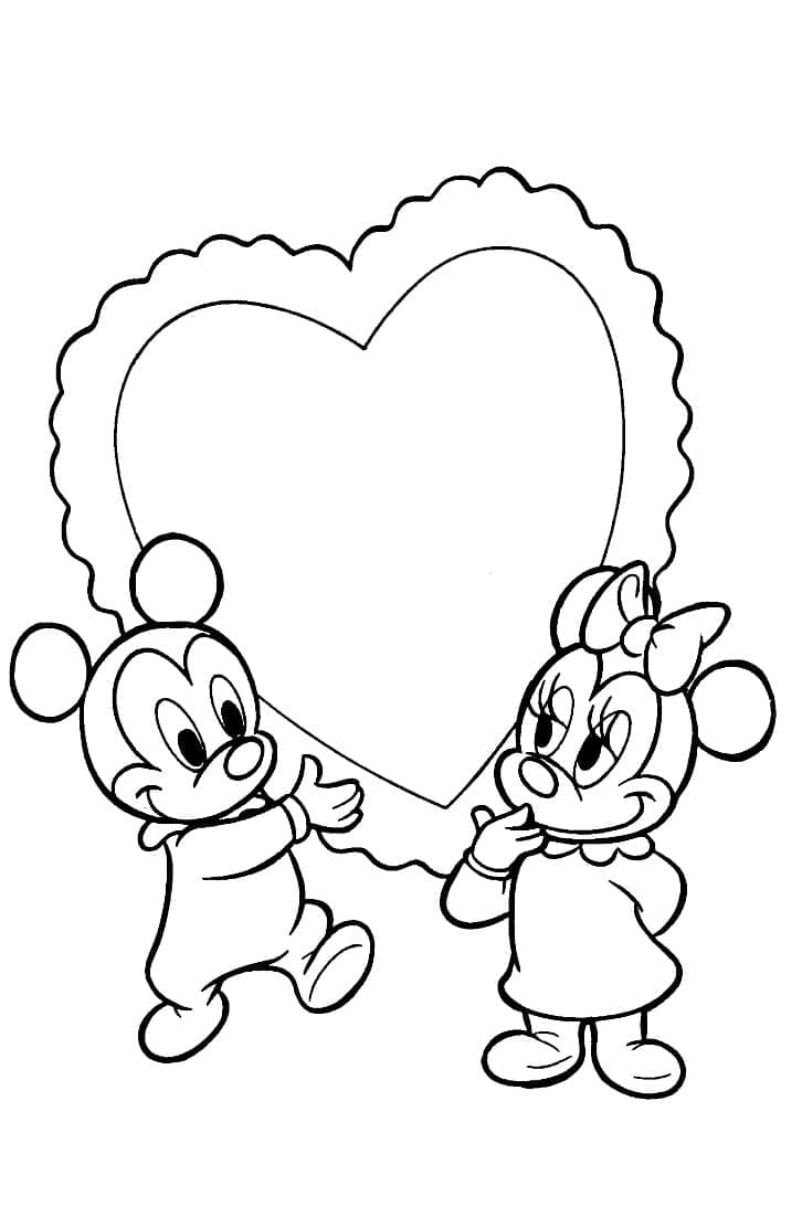 Coloriage Disney Bébé Mickey et Minnie