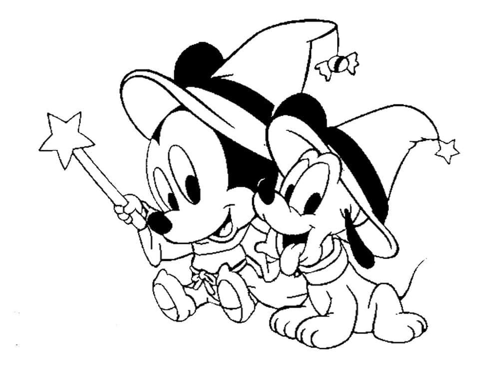 Coloriage Disney Bébé Mickey et Pluto