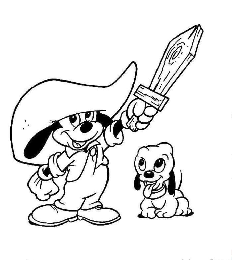 Coloriage Disney Bébé Mickey Mouse et Pluto